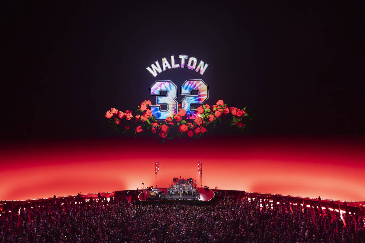 A photo of Bill Walton's number 32, NBA legend and known Grateful Dead fan, is shown inside the ...