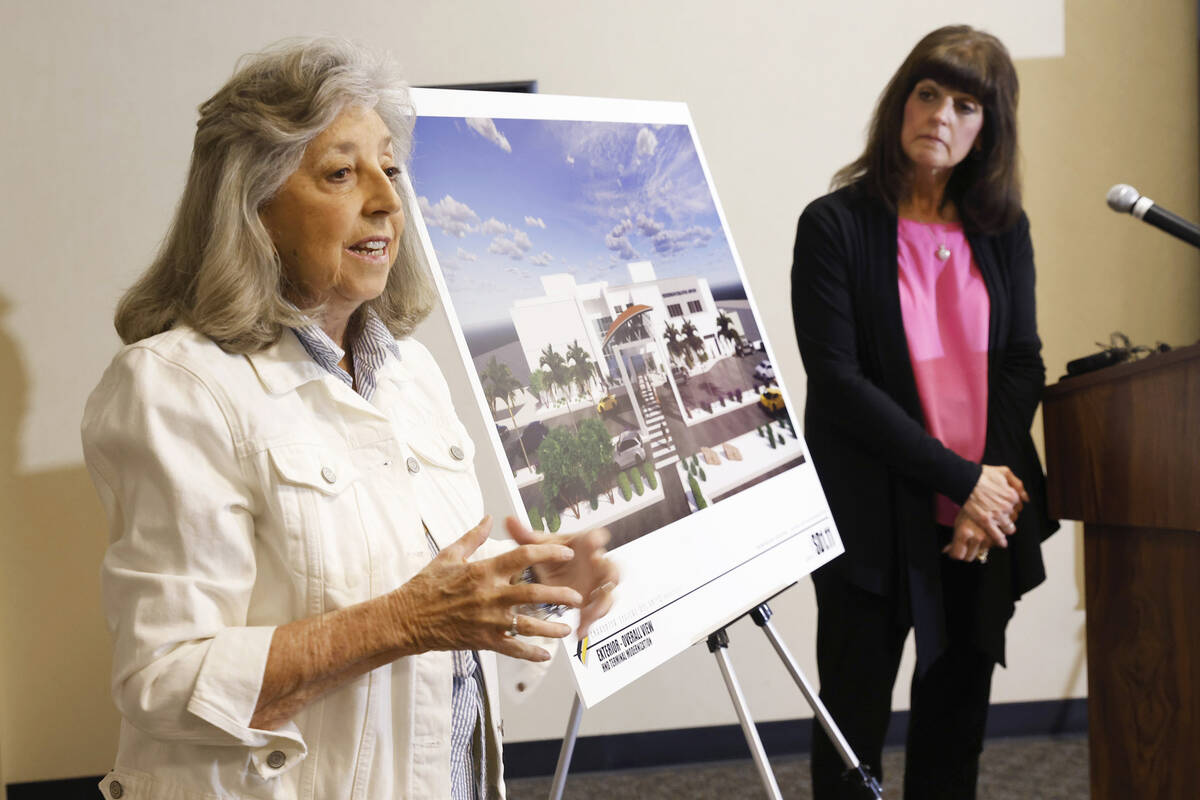 An artist rendering of Henderson Executive Airport is displayed as Rep. Dina Titus speaks as Ro ...