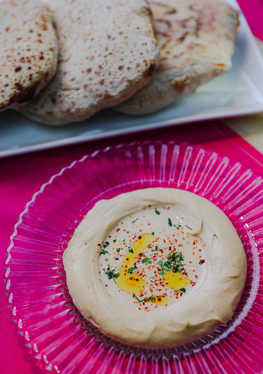 Wheat pita and classic tahini hummus at Safta 1964, a pop-up residency of Mediterranean-inspire ...