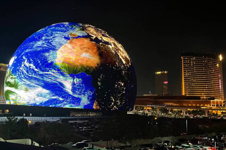 The MSG Sphere illuminates the Las Vegas skyline with a display to celebrate Independence Day a ...