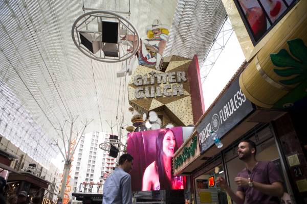 Girls of Glitter Gulch strip club at the Fremont Street Experience is seen on Thursday, April 2 ...