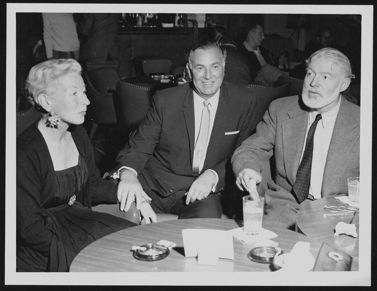 Ernest Hemingway, right, is seen during a 1959 visit to Las Vegas. (Las Vegas News Bureau)