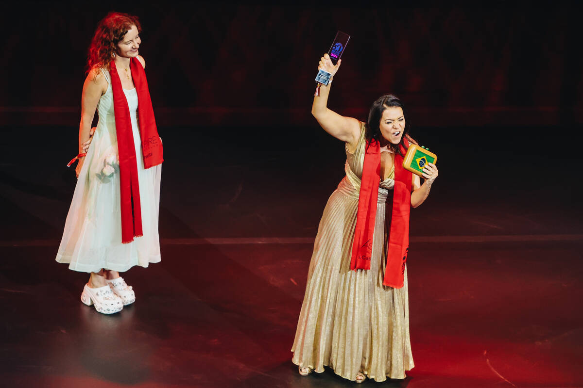 Elena Reygadas, left, stands back after awarding Janaina Torres with the best female chef award ...