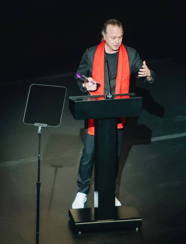 Chef Neil Perry gives a speech after being awarded the Icon Award during the World’s 50 ...