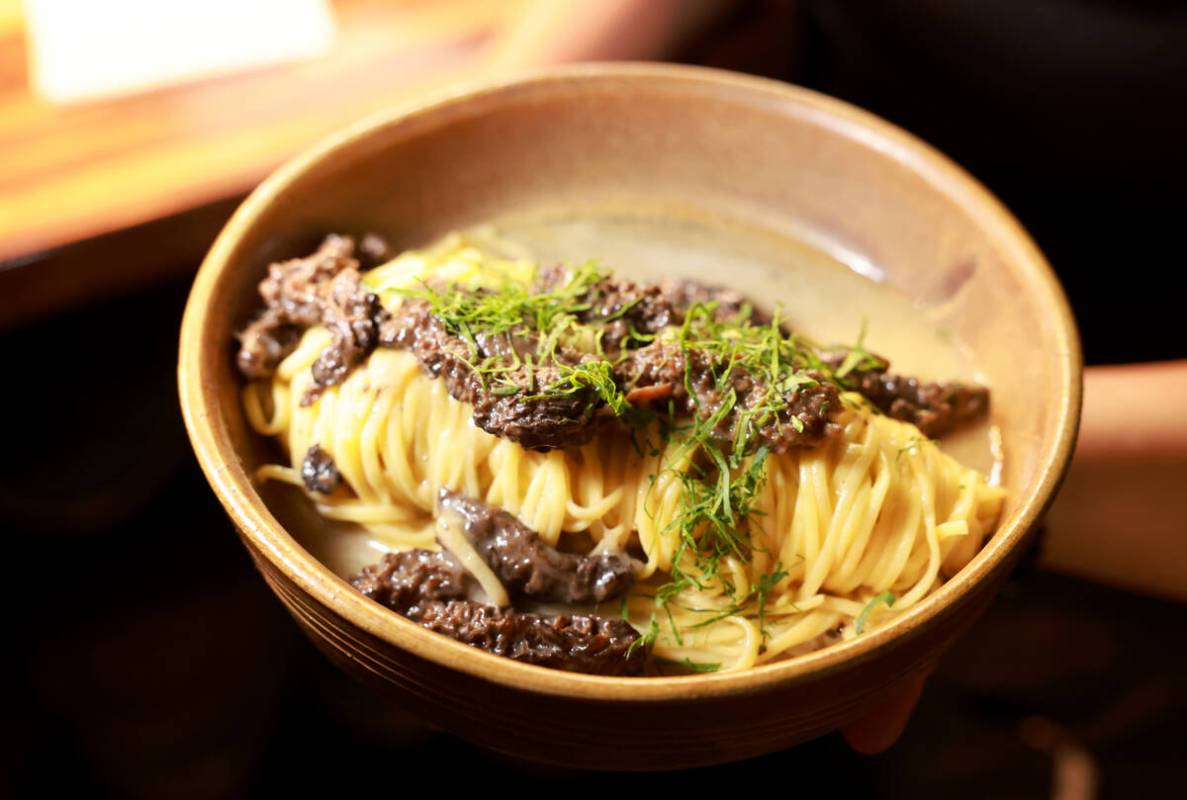 Tajarin pasta is shown during a collaborative lunch with Esther’s Kitchen chef-owner Jam ...