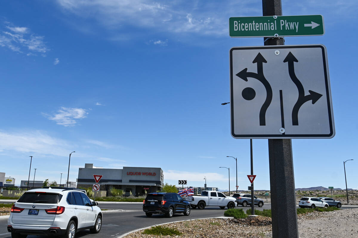 The intersection of Bicentennial Parkway and Via Inspirada is seen Friday, May 10, 2024, in Hen ...