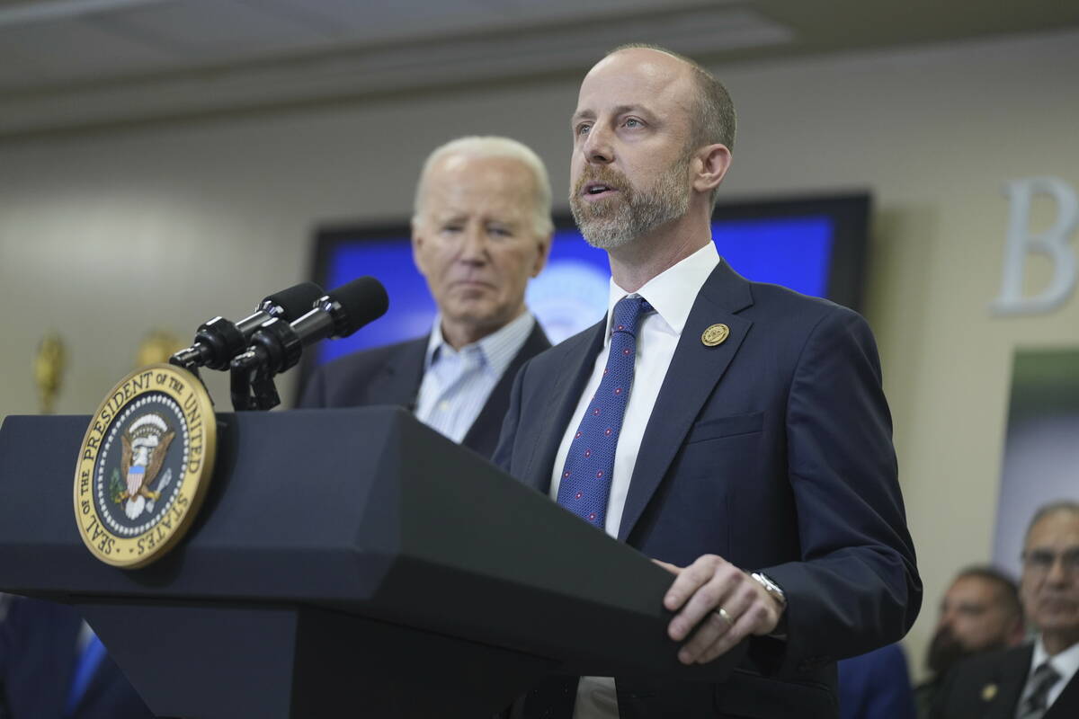 FILE - Brownsville Mayor John Cowen delivers remarks during a visit to the southern border, Feb ...