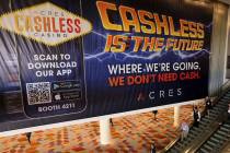 An Acres Cashless Casino banner at the Global Gaming Expo (G2E) at The Venetian Expo in Las Veg ...