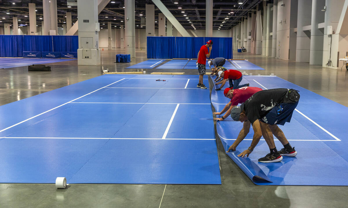 Temporary courts are being assembled for play starting tomorrow during the World Pickleball Con ...