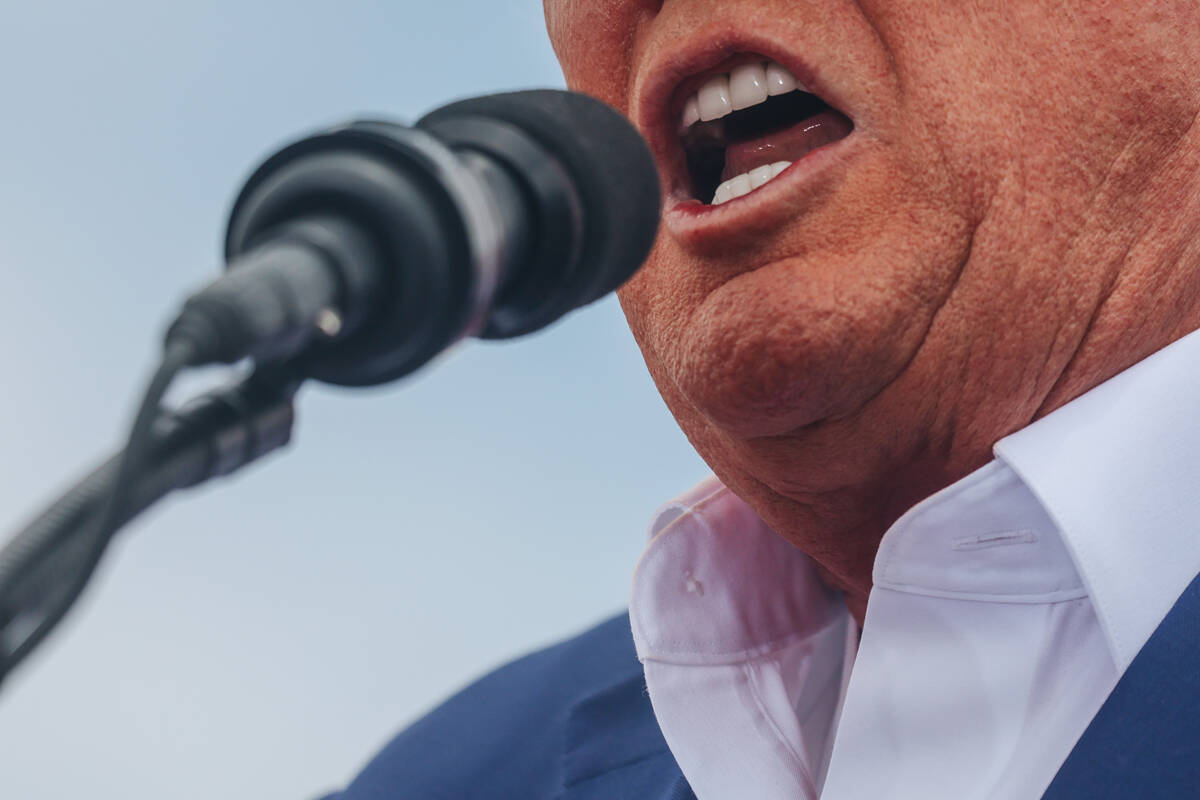 Former President Donald Trump speaks at a rally at Sunset Park on Sunday, June 9, 2024, in Las ...