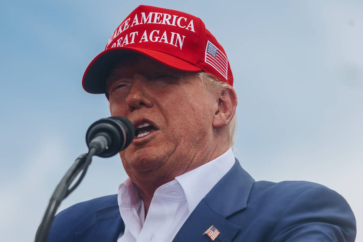 Former President Donald Trump speaks at a rally at Sunset Park on Sunday, June 9, 2024, in Las ...