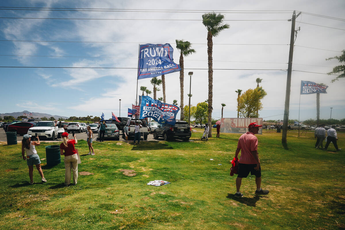 Trump supporters leave at the end of a rally for Former President Donald Trump at Sunset Park o ...