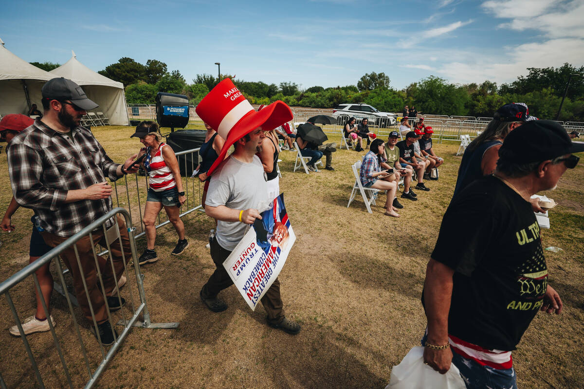 Supporters file in at a rally for Former President Donald Trump at Sunset Park on Sunday, June ...