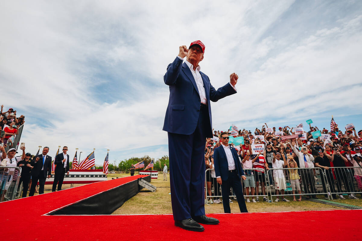 Former President Donald Trump speaks at a rally at Sunset Park on Sunday, June 9, 2024, in Las ...