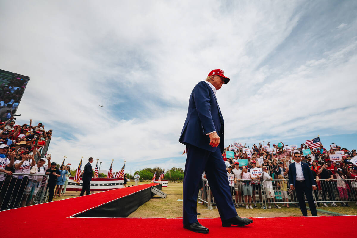 Former President Donald Trump speaks at a rally at Sunset Park on Sunday, June 9, 2024, in Las ...