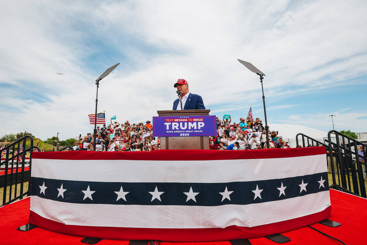 Former President Donald Trump speaks at a rally at Sunset Park on Sunday, June 9, 2024, in Las ...