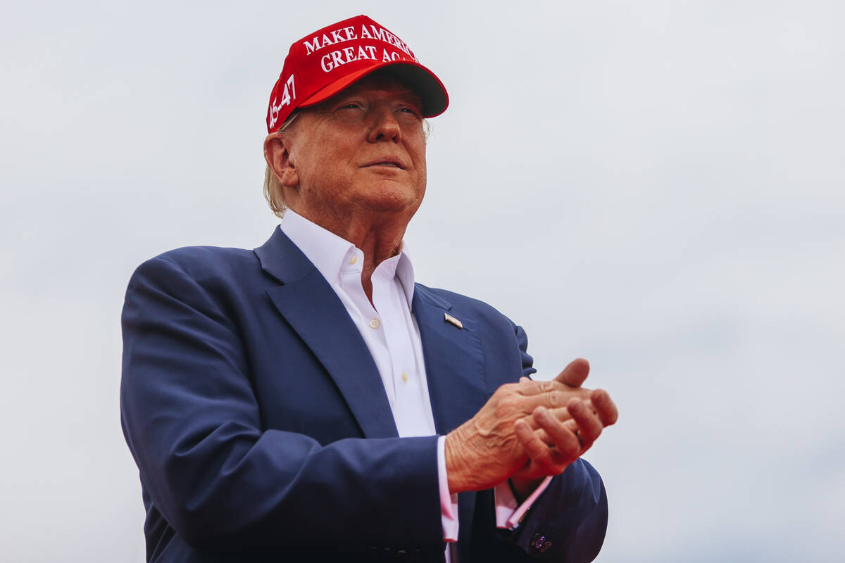 Former President Donald Trump speaks at a rally at Sunset Park on Sunday, June 9, 2024, in Las ...