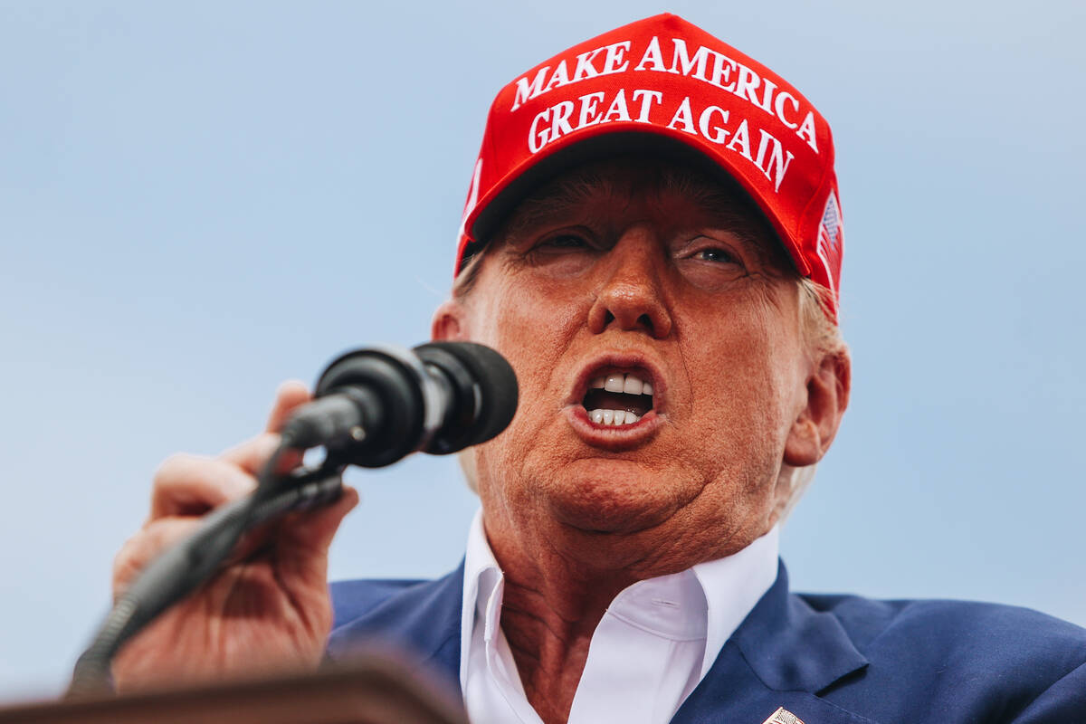 Former President Donald Trump speaks at a rally at Sunset Park on Sunday, June 9, 2024, in Las ...