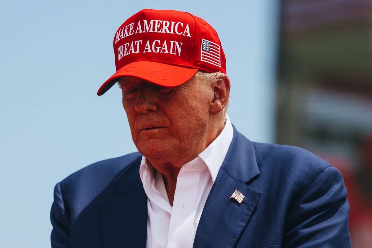 Former President Donald Trump speaks at a rally at Sunset Park on Sunday, June 9, 2024, in Las ...