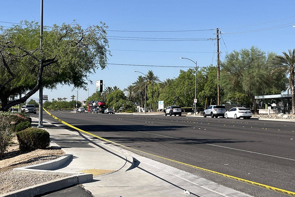 Police investigate a fatal hit-and-run Thursday, June 6, 2024, on the 6800 block of Bermuda Roa ...