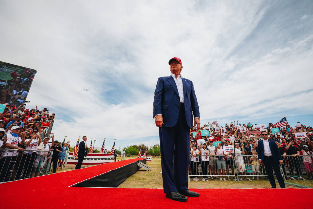 Former President Donald Trump speaks at a rally at Sunset Park on Sunday, June 9, 2024, in Las ...