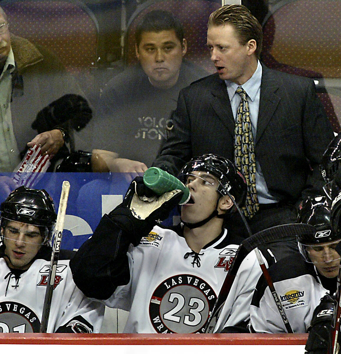 Las Vegas Wranglers coach and general manager Glen Gulutzan coaches against Victoria at The Orl ...