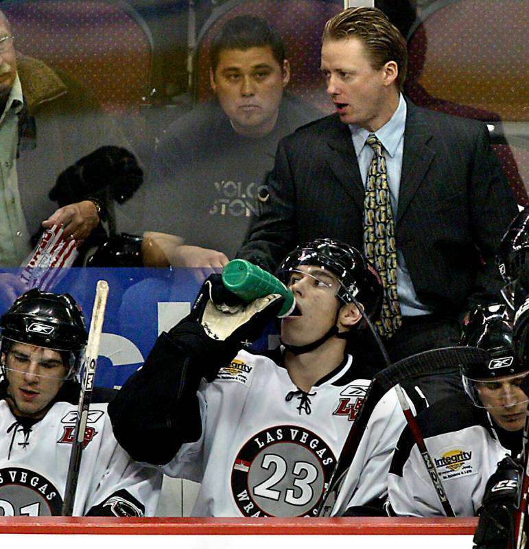 Las Vegas Wranglers coach and general manager Glen Gulutzan coaches against Victoria at The Orl ...