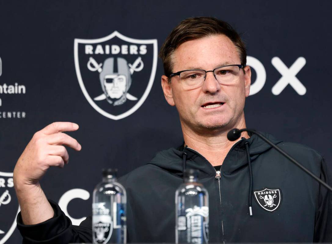 Raiders quarterbacks coach Rich Scangarello addresses the media before team's practice at the I ...