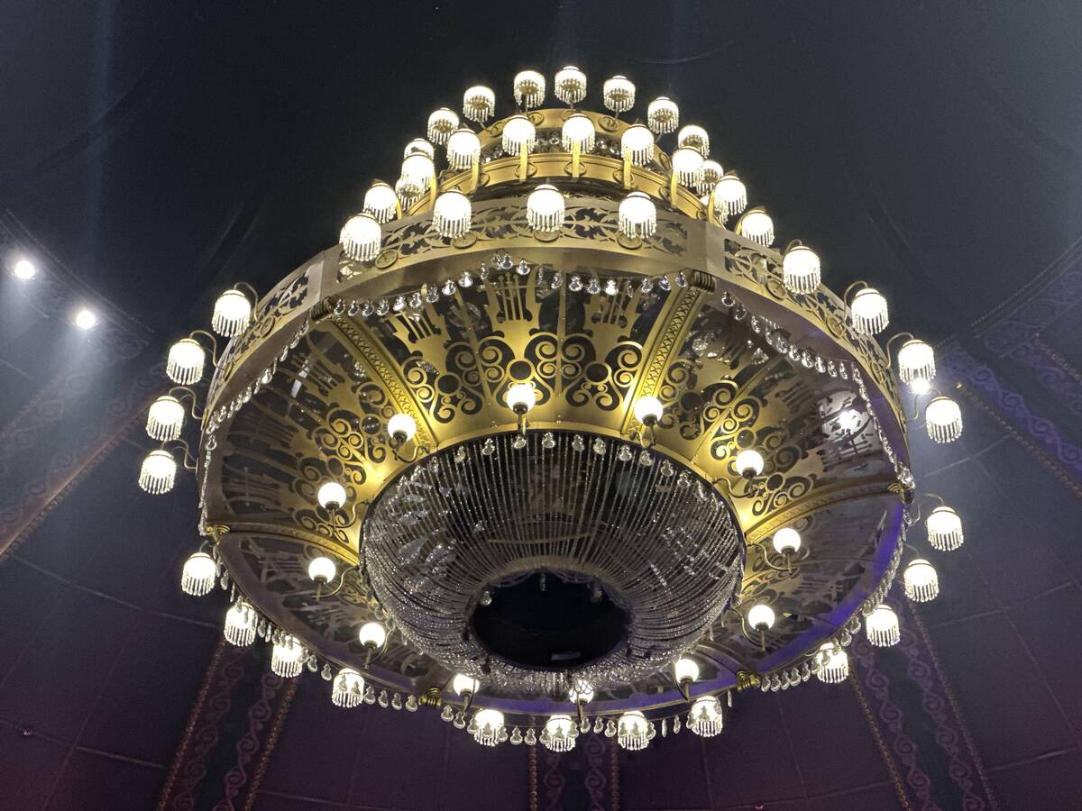 A look at the chandelier from The Venetian Theatre in Las Vegas. The chandelier was installed i ...