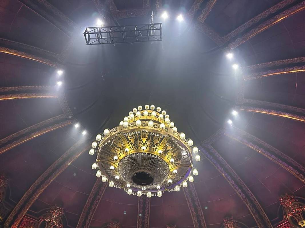 A look at the chandelier from The Venetian Theatre in Las Vegas. The chandelier was installed i ...