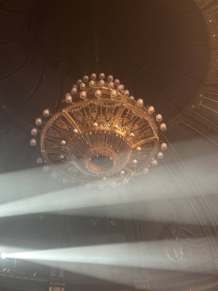 A look at the chandelier from The Venetian Theatre in Las Vegas. The chandelier was installed i ...