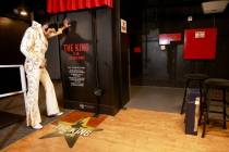 Elvis tribute artist Daniel Durston stands backstage at the Westgate in Las Vegas Friday, June ...