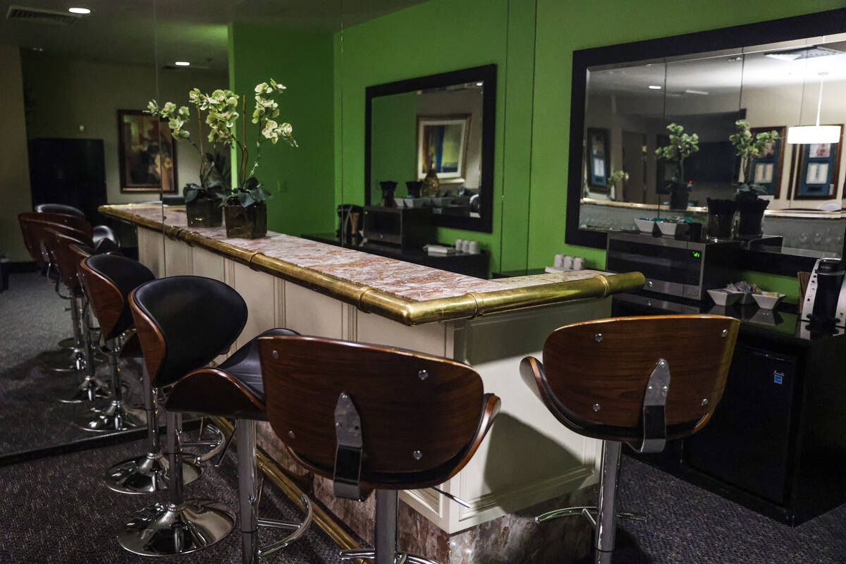 The original bar and mirror facing the bar in the room that served as a dressing room and green ...