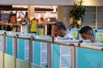 Voters cast their ballots toward the end of the Nevada primary election early voting period on ...