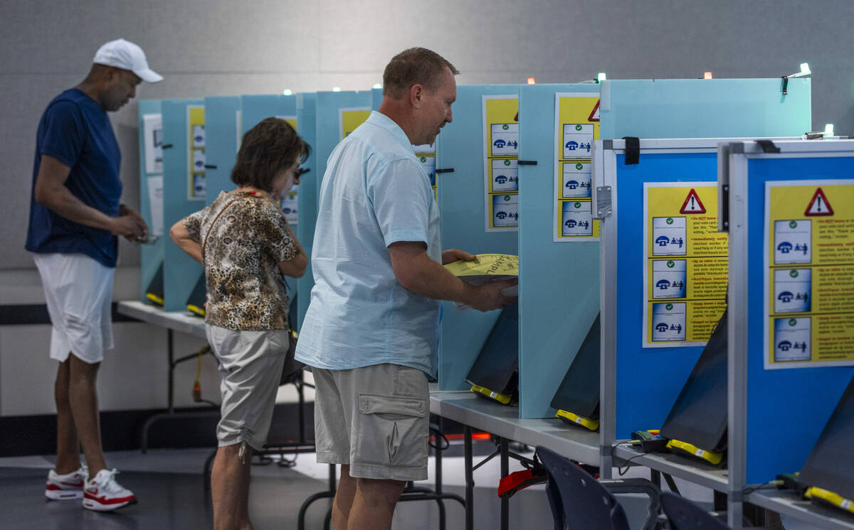 Voters cast their choices during Nevada's primary election day at the polls within the Summerli ...
