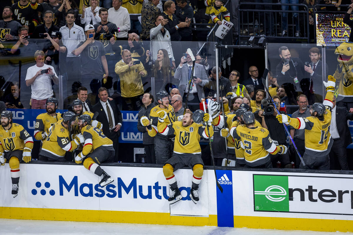 Golden Knights begin to celebrate as the clock winds down against the Florida Panthers at the ...