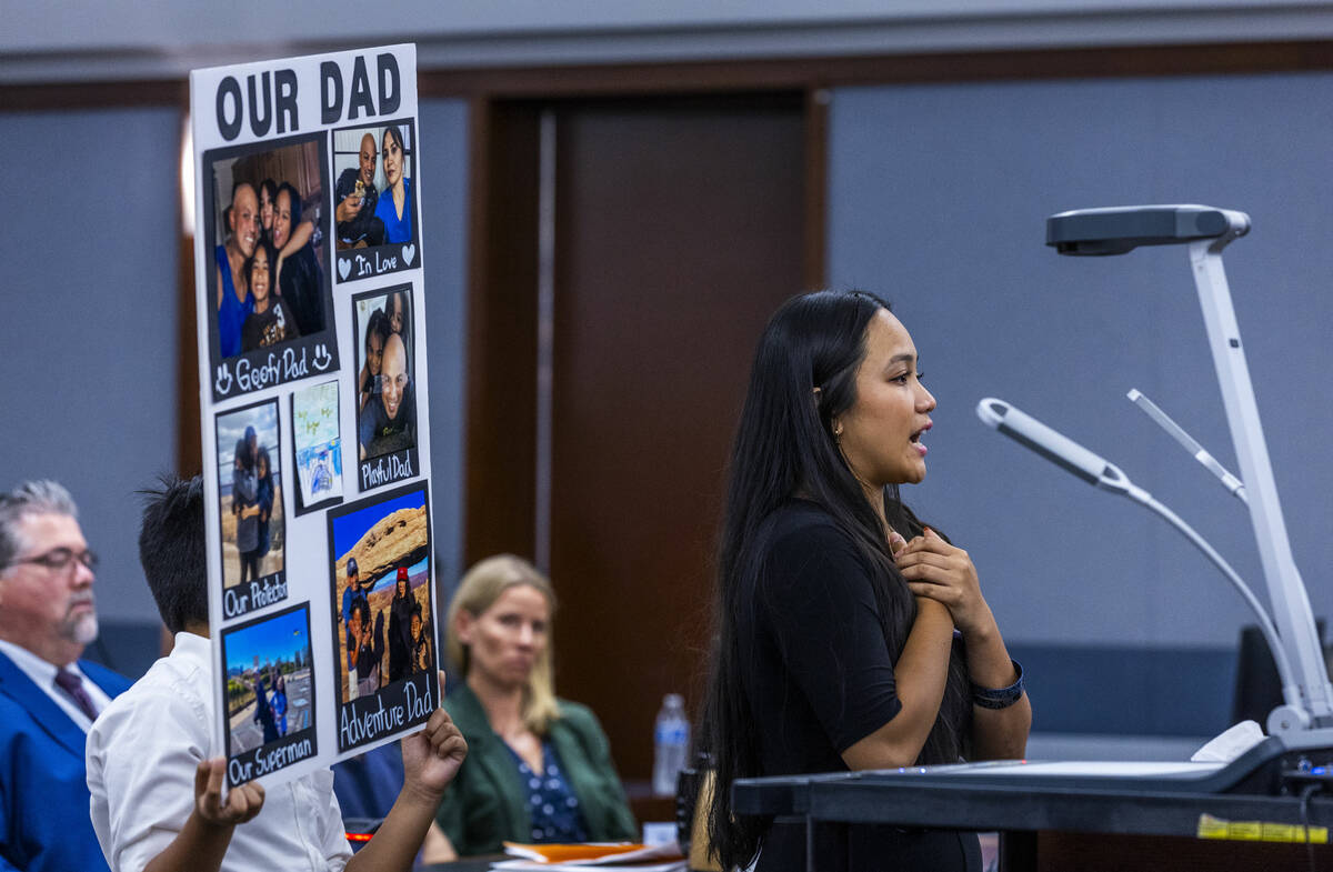 Alyssa Felix speaks about her late father Nevada Highway Patrol trooper Alberto Felix during vi ...