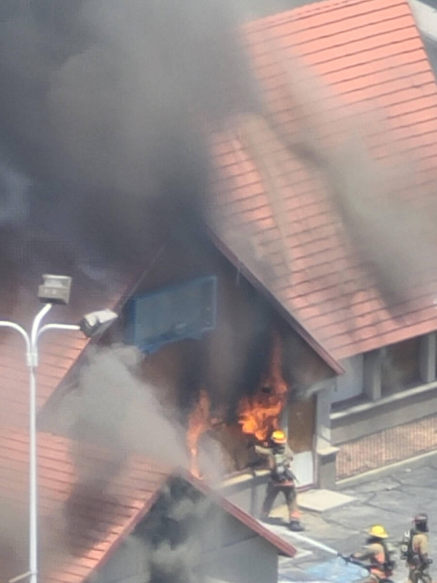 Las Vegas firefighters battle a fire at the shuttered M&M Soul Food Cafe on the Strip just sout ...