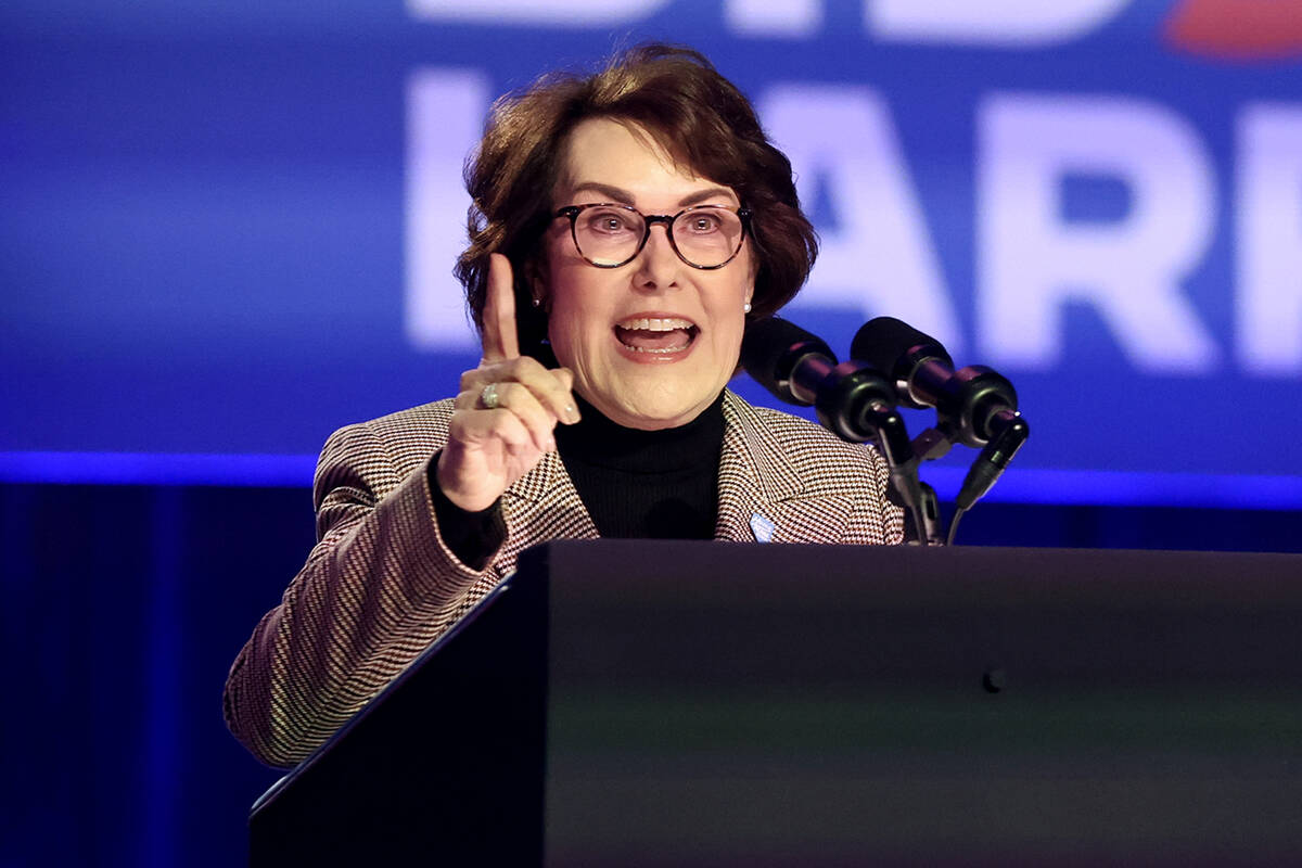 Sen. Jacky Rosen, D-Nev., speaks during a campaign event for President Joe Biden ahead of the N ...