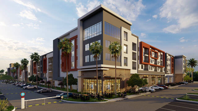 An exterior rendering of Otonomus Hotel. The 303-unit hotel and apartment complex is expected t ...