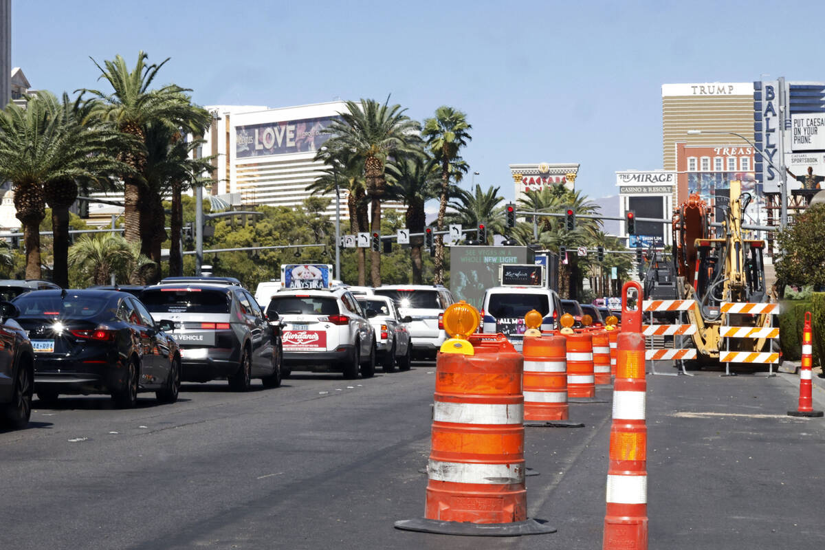 Construction equipment is seen on Las Vegas Boulevard, Wednesday, Sept. 21, 2022, in Las Vegas. ...