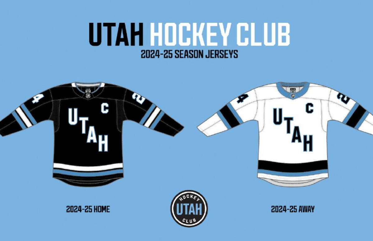 This rendering shows the new NHL team's home and away uniform. (Utah Hockey Club via AP)