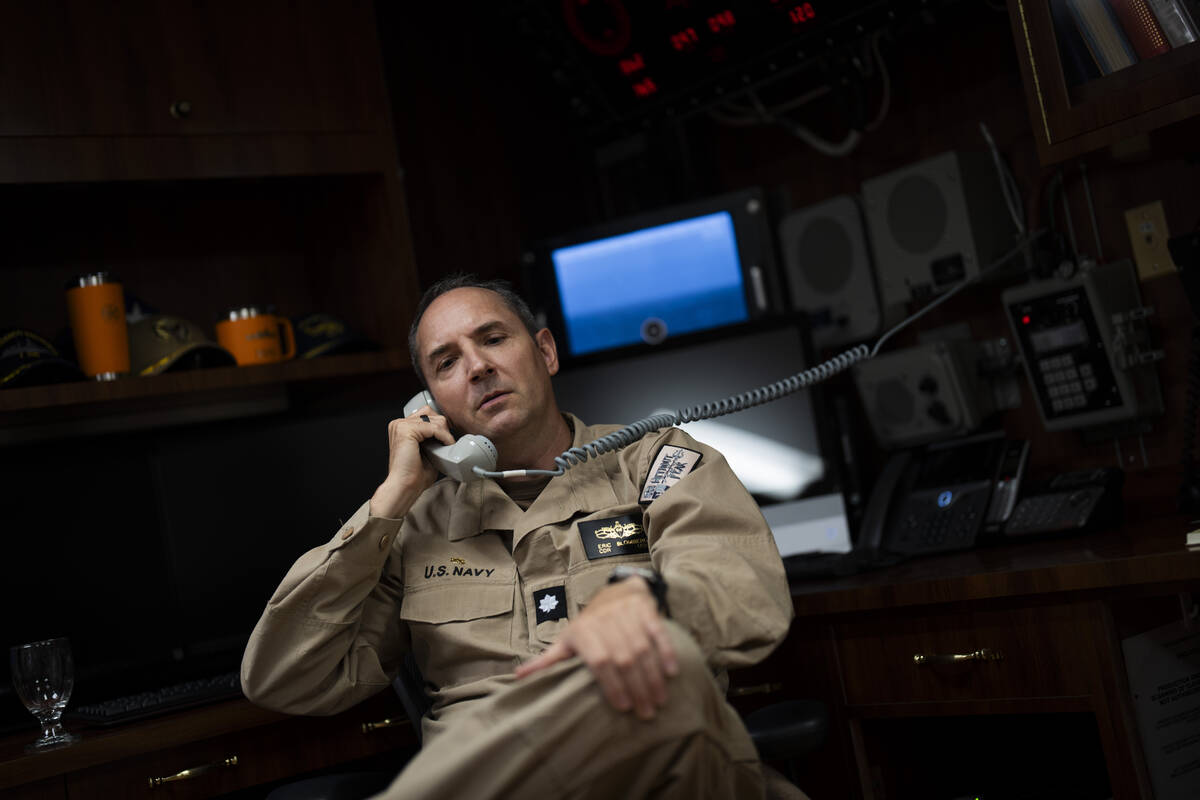Cmdr. Eric Blomberg, the commanding officer of the Arleigh Burke-class guided missile destroyer ...