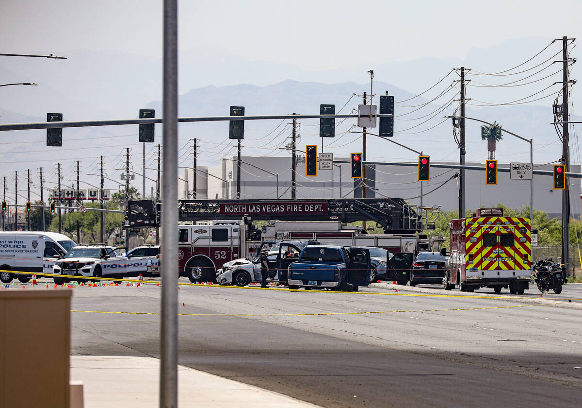 Police at the scene where the North Las Vegas Police Department shot and killed a man who repor ...