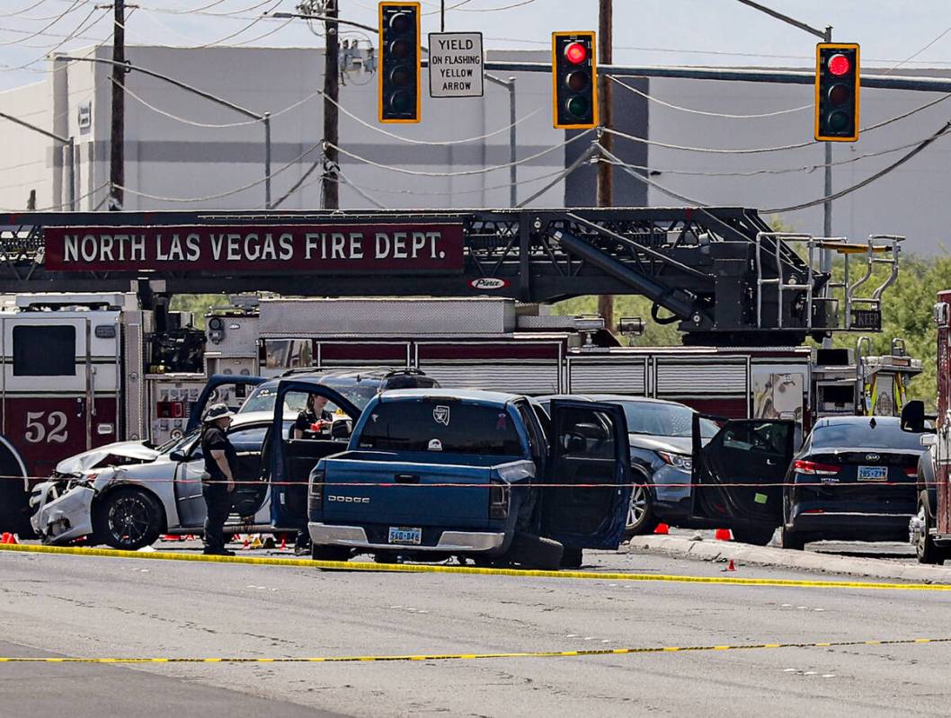 Police at the scene where the North Las Vegas Police Department shot and killed a man who repor ...