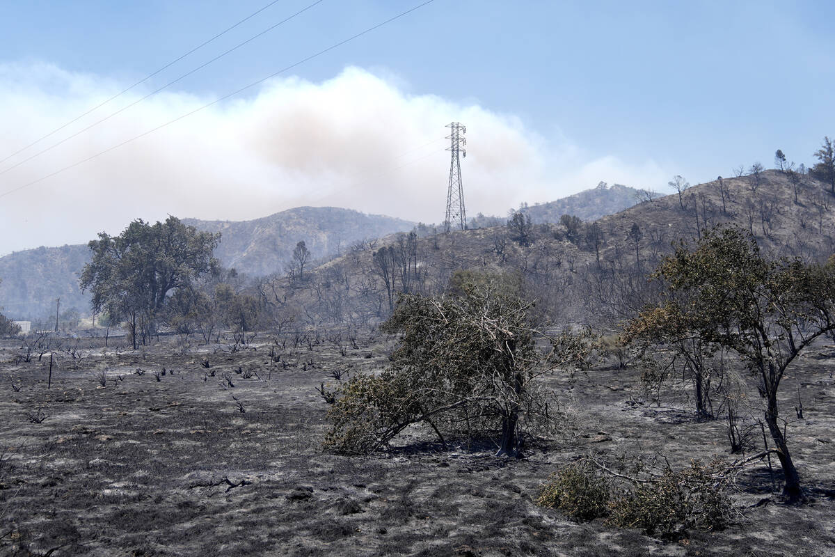CORRECTS CITY TO LEBEC A burned field is shown under a plume of smoke from the Post Fire Sunday ...