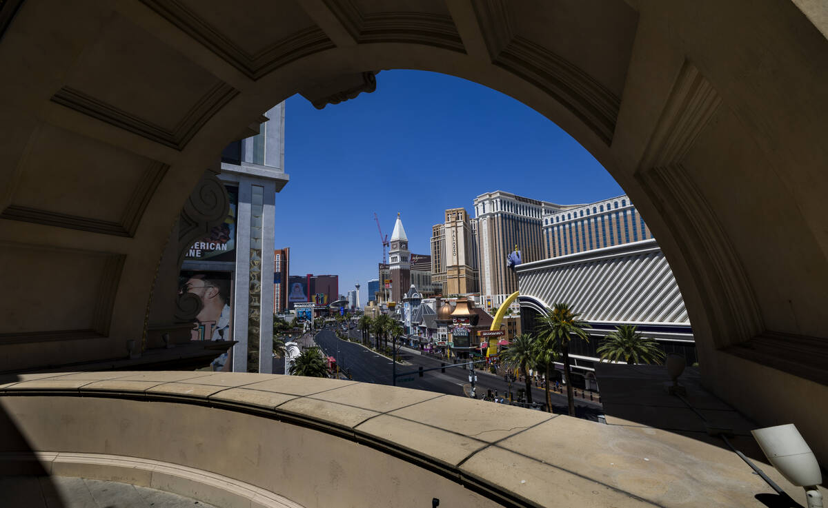 The outdoor space overlooking the Strip at Electric Playhouse, a new high-tech social gaming pl ...