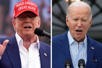 Republican presidential candidate, former President Donald Trump, left, speaks at a campaign ra ...