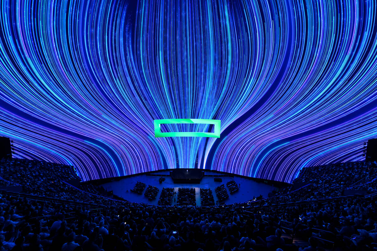 Screen images at the Sphere for HPE Discover 2024 on Tuesday, June 18, 2024. (Courtesy HPE)