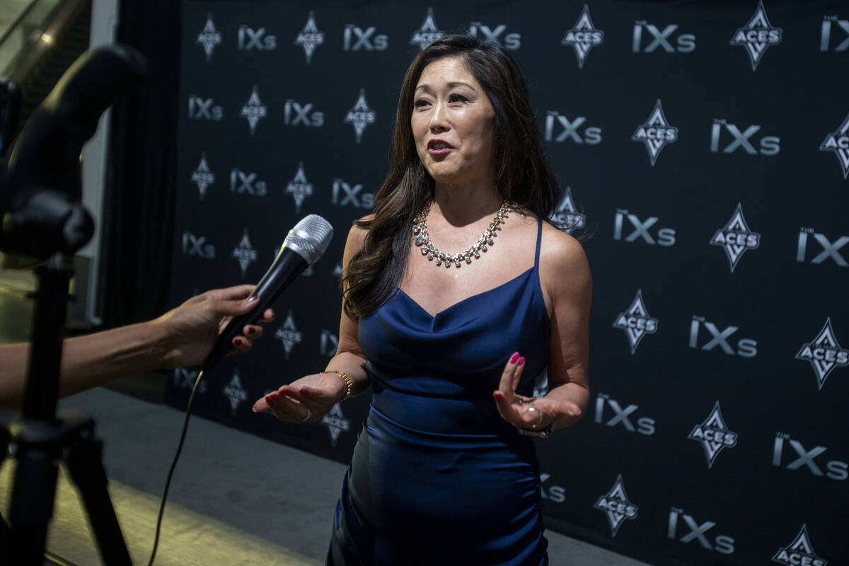 Kristi Yamaguchi, recipient of the Game Changer Award, is interviewed during The IX Awards cere ...